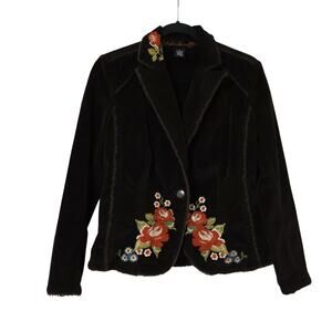 Vintage Kikit Jeans Brown Corduroy Floral Raw Hem Embroidered Jacket S Y2K Boho